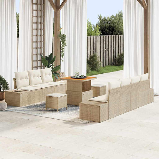 Conjunto de Sofá de Jardim com almofada 10 pcs Bege e Creme