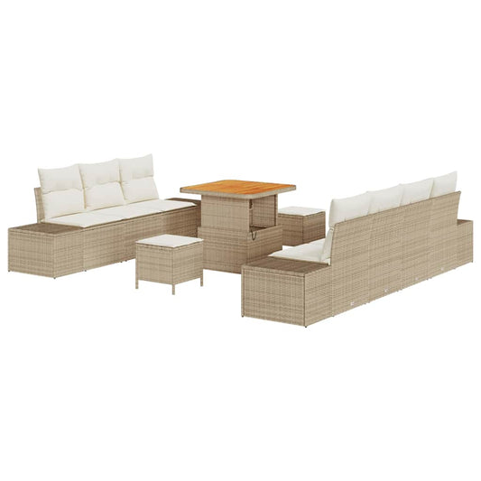 Conjunto de Sofá de Jardim com almofada 10 pcs Bege e Creme