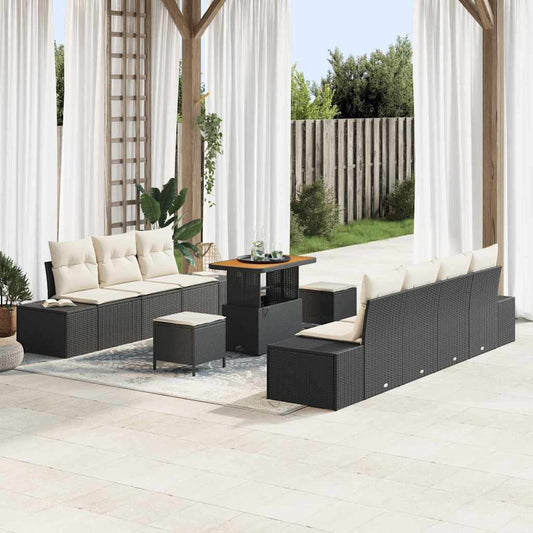 Conjunto de Sofá de Jardim com almofada 10 pcs Preto e Creme