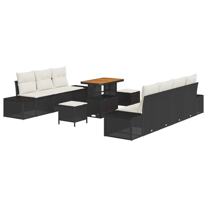 Conjunto de Sofá de Jardim com almofada 10 pcs Preto e Creme