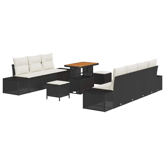Conjunto de Sofá de Jardim com almofada 10 pcs Preto e Creme