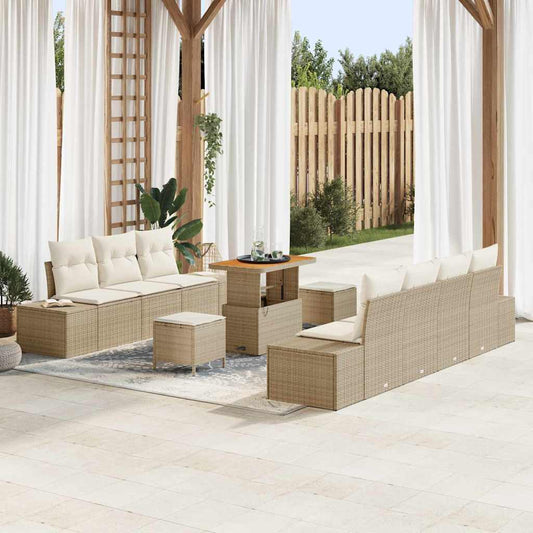 Conjunto de Sofá de Jardim com almofada 10 pcs Bege e Creme