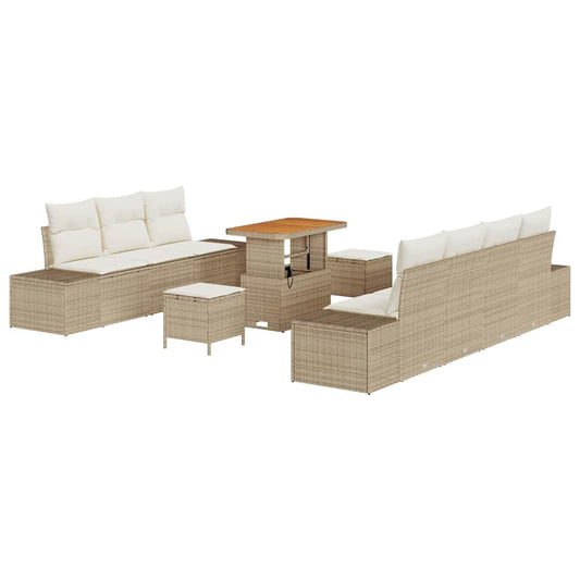 Conjunto de Sofá de Jardim com almofada 10 pcs Bege e Creme