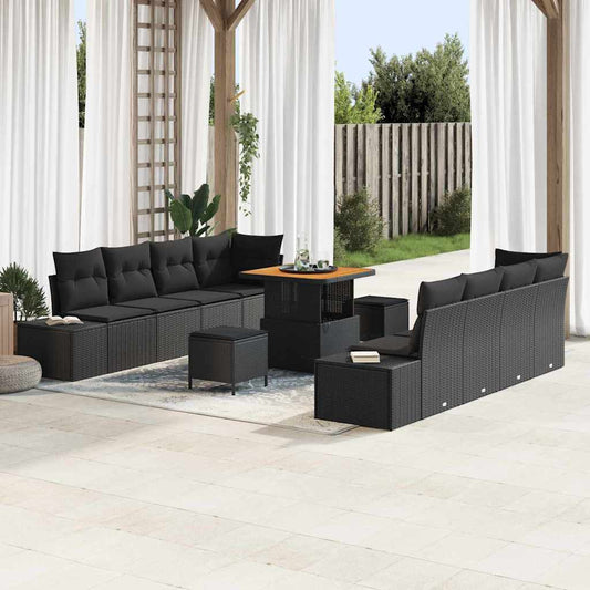 Conjunto de Sofá de Jardim com almofada 11 pcs Preto