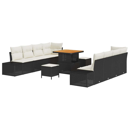 Conjunto de Sofá de Jardim com almofada 11 pcs Preto e Creme