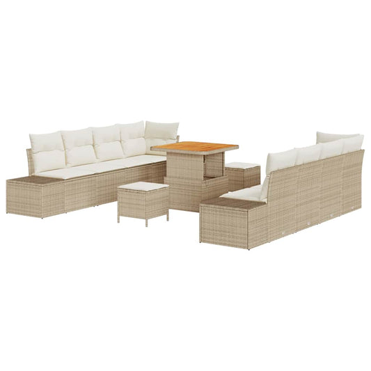 Conjunto de Sofá de Jardim com almofada 11 pcs Bege e Creme