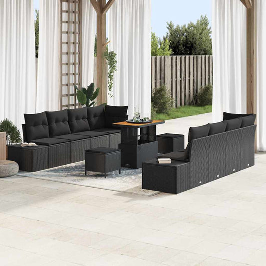 Conjunto de Sofá de Jardim com almofada 11 pcs Preto