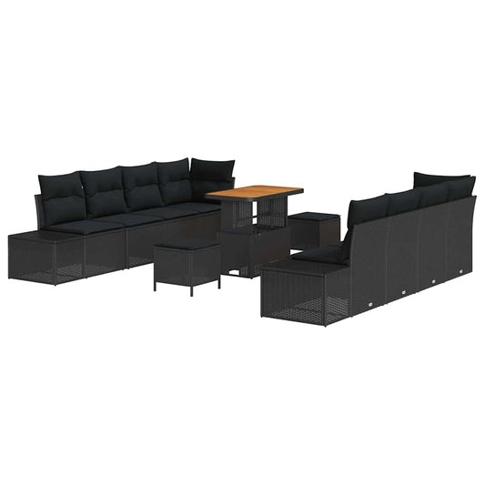 Conjunto de Sofá de Jardim com almofada 11 pcs Preto