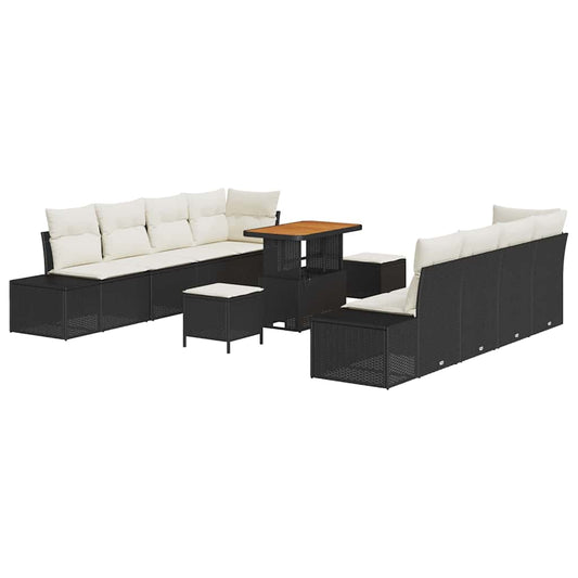 Conjunto de Sofá de Jardim com almofada 11 pcs Preto e Creme