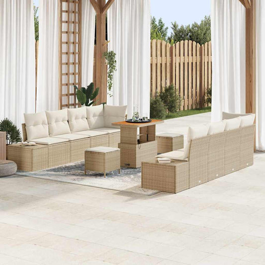 Conjunto de Sofá de Jardim com almofada 11 pcs Bege e Creme
