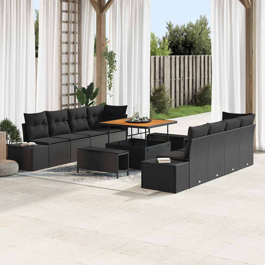 Conjunto de Sofá de Jardim com almofada 11 pcs Preto