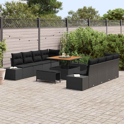 Conjunto de Sofá de Jardim com almofada 11 pcs Preto