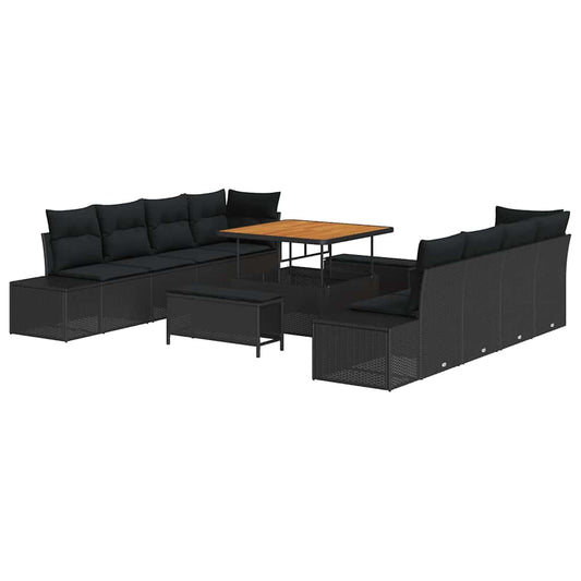 Conjunto de Sofá de Jardim com almofada 11 pcs Preto