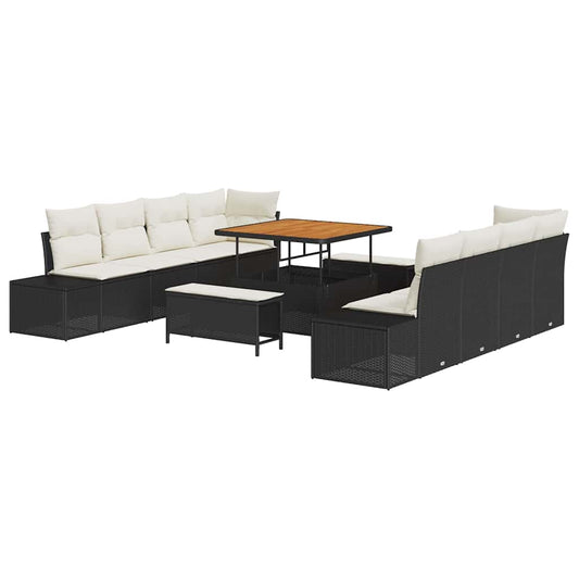 Conjunto de Sofá de Jardim com almofada 11 pcs Preto e Creme