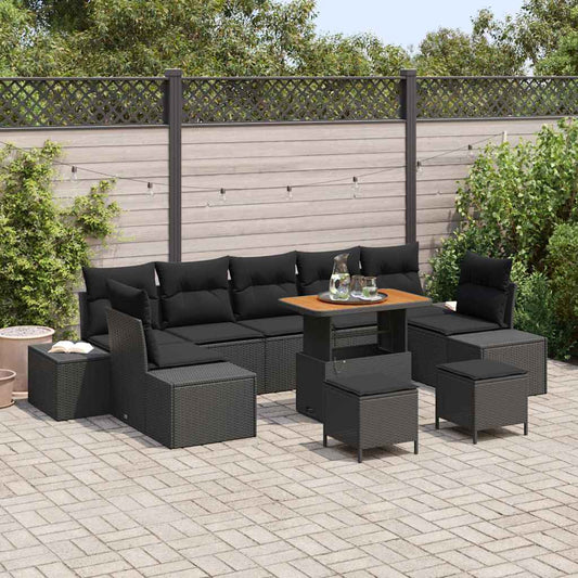 Conjunto de Sofá de Jardim com almofada 10 pcs Preto