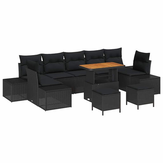 Conjunto de Sofá de Jardim com almofada 10 pcs Preto