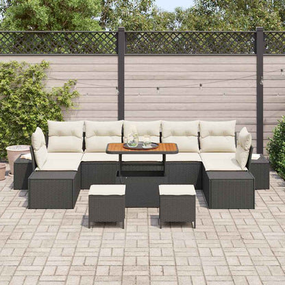 Conjunto de Sofá de Jardim com almofada 10 pcs Preto e Creme