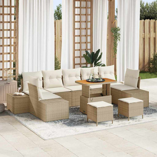 Conjunto de Sofá de Jardim com almofada 10 pcs Bege e Creme