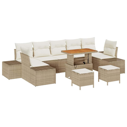 Conjunto de Sofá de Jardim com almofada 10 pcs Bege e Creme