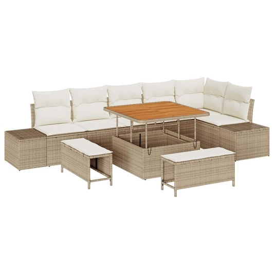 Conjunto de Sofá de Jardim 9 pcs Bege e Creme 100 x 100 x 71 cm