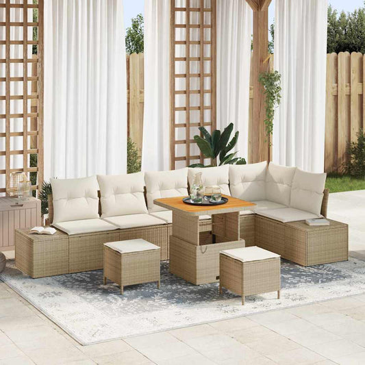 Conjunto de Sofá de Jardim 9 pcs Bege e Creme 80 x 80 x 71 cm