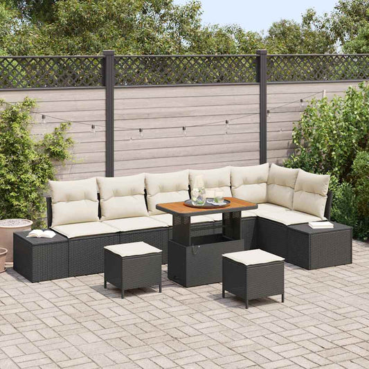 Conjunto de Sofá de Jardim 9 pcs Preto e Creme 90 x 55 x 71 cm