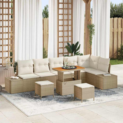 Conjunto de Sofá de Jardim 9 pcs Bege e Creme 90 x 55 x 71 cm