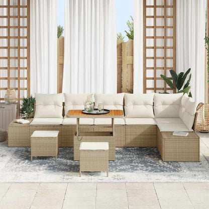 Conjunto de Sofá de Jardim 9 pcs Bege e Creme 90 x 55 x 71 cm