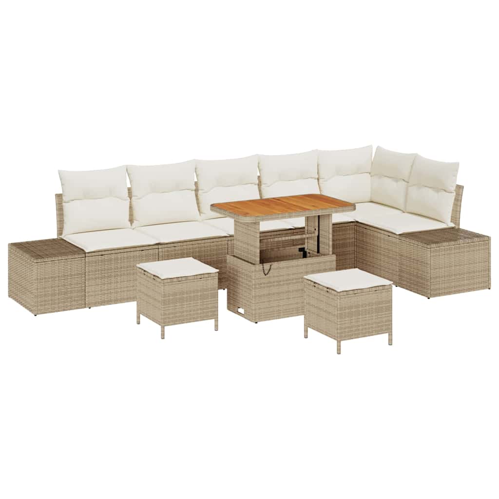 Conjunto de Sofá de Jardim 9 pcs Bege e Creme 90 x 55 x 71 cm