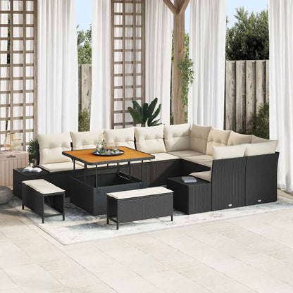 Conjunto de Sofá de Jardim com almofada 12 pcs Preto e Creme