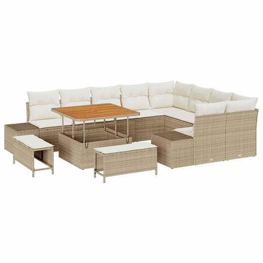 Conjunto de Sofá de Jardim com almofada 12 pcs Bege e Creme