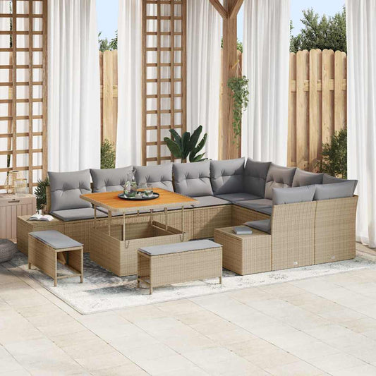 Conjunto de Sofá de Jardim 12 pcs Bege e Cinza Claro