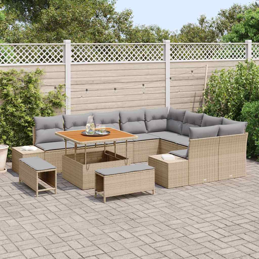 Conjunto de Sofá de Jardim 12 pcs Bege e Cinza Claro