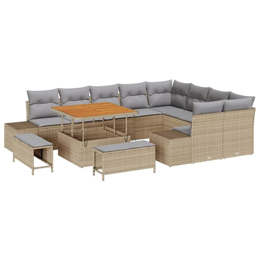 Conjunto de Sofá de Jardim 12 pcs Bege e Cinza Claro