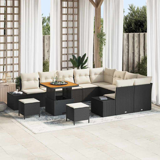 Conjunto de Sofá de Jardim 12 pcs Preto e Creme 80 x 80 x 71 cm