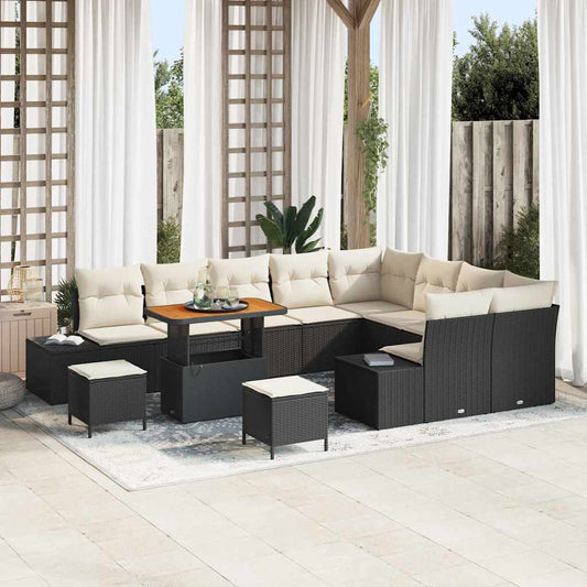 Conjunto de Sofá de Jardim 12 pcs Preto e Creme 90 x 55 x 71 cm