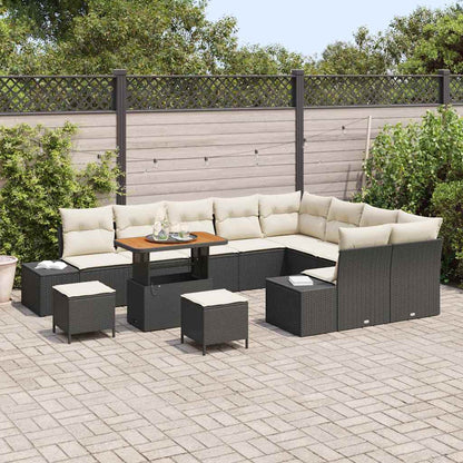 Conjunto de Sofá de Jardim 12 pcs Preto e Creme 90 x 55 x 71 cm