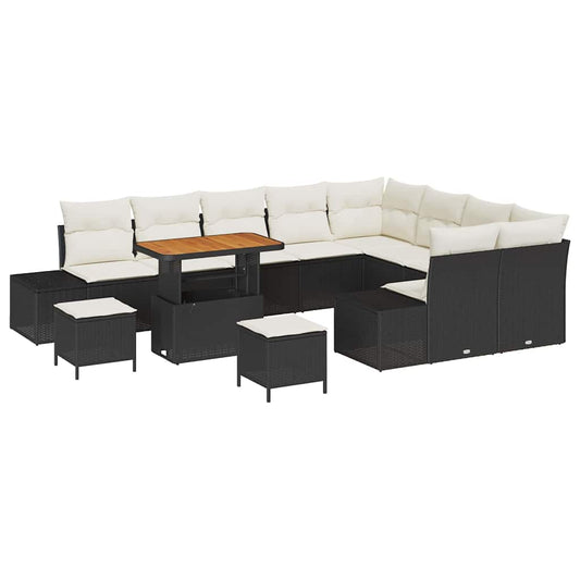 Conjunto de Sofá de Jardim 12 pcs Preto e Creme 90 x 55 x 71 cm