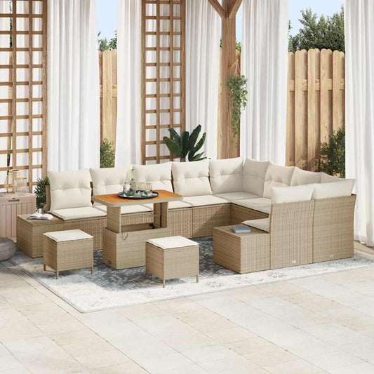 Conjunto de Sofá de Jardim 12 pcs Bege e Creme 90 x 55 x 71 cm