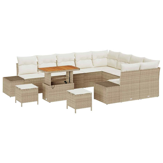 Conjunto de Sofá de Jardim 12 pcs Bege e Creme 90 x 55 x 71 cm