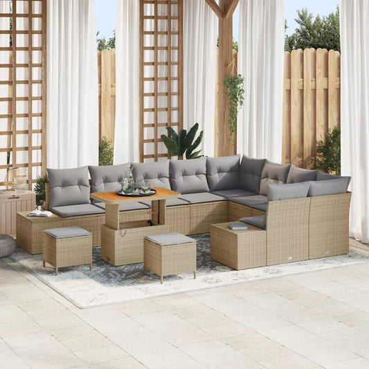Conjunto de Sofá de Jardim 12 pcs Bege e Cinza Claro