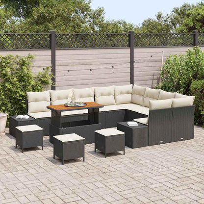 Conjunto de Sofá de Jardim com almofada 12 pcs Preto e Creme