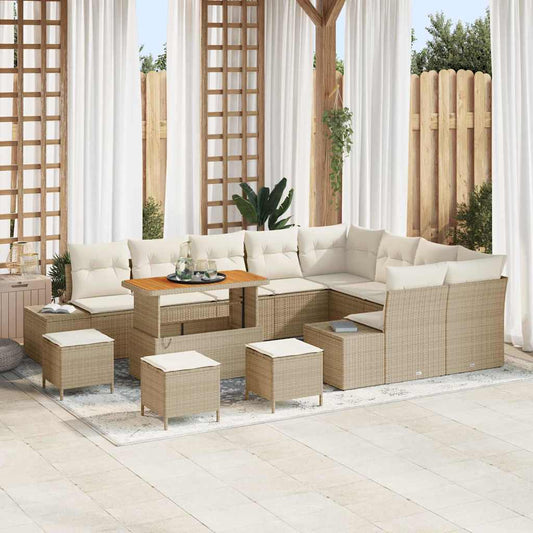 Conjunto de Sofá de Jardim 12 pcs Bege e Creme 110 x 55 x 71 cm