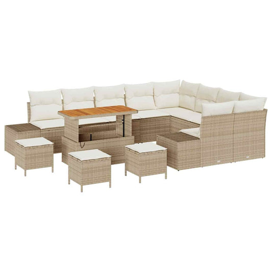 Conjunto de Sofá de Jardim 12 pcs Bege e Creme 110 x 55 x 71 cm