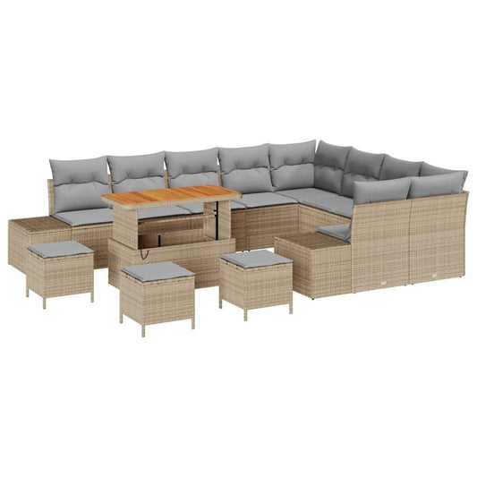 Conjunto de Sofá de Jardim 12 pcs Bege e Cinza Claro