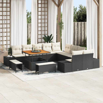 Conjunto de Sofá de Jardim com almofada 13 pcs Preto e Creme
