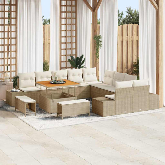 Conjunto de Sofá de Jardim com almofada 13 pcs Bege e Creme