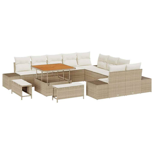Conjunto de Sofá de Jardim com almofada 13 pcs Bege e Creme