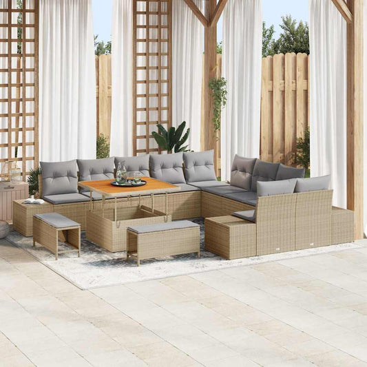 Conjunto de Sofá de Jardim 13 pcs Bege e Cinza Claro