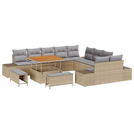 Conjunto de Sofá de Jardim 13 pcs Bege e Cinza Claro